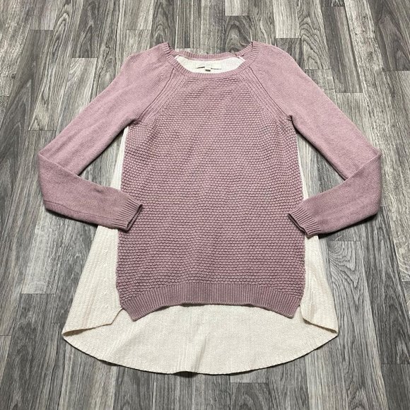 ANN TAYLOR LOFT Round Neck Cream/Mauve Merino Wool Blend Sweater Women's Size S - Picture 3 of 11